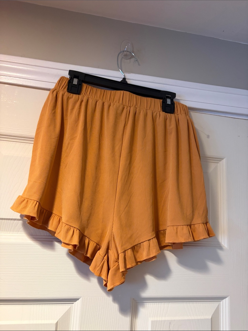 NWOT High-Waist Ribbed Ruffle Hem Shorts in Mustard M